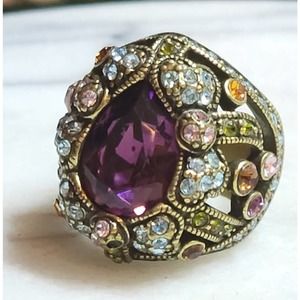 Vintage Heidi Daus Statement Ring Size 6, Ornate Amethyst Swarovski Crystal